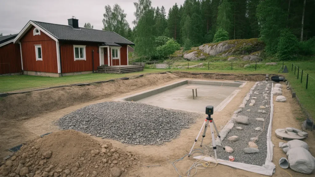 gr v f r pool i juni poolschakt och markarbete som ger en stabil pool innan semestern
