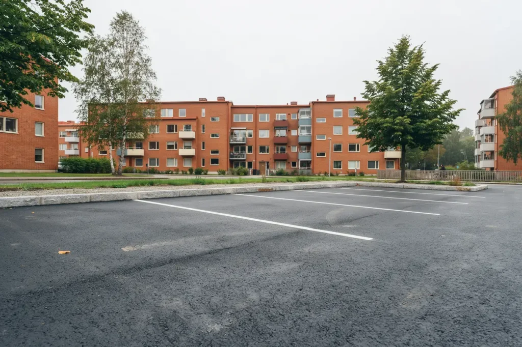 asfaltering och kantstenss ttning vid parkeringsyta i husby kista